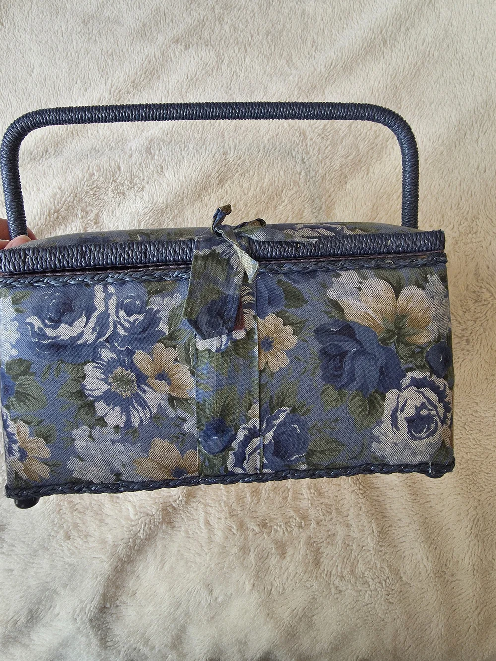 Floral Blue Fabric Handled Sewing Basket